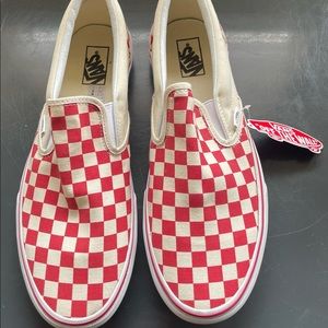 Red checker vans slip ons with tag - no box size 12